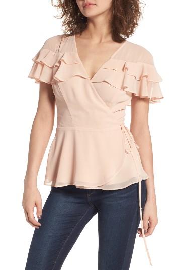 Women's June & Hudson Ruffle Wrap Top - Pink