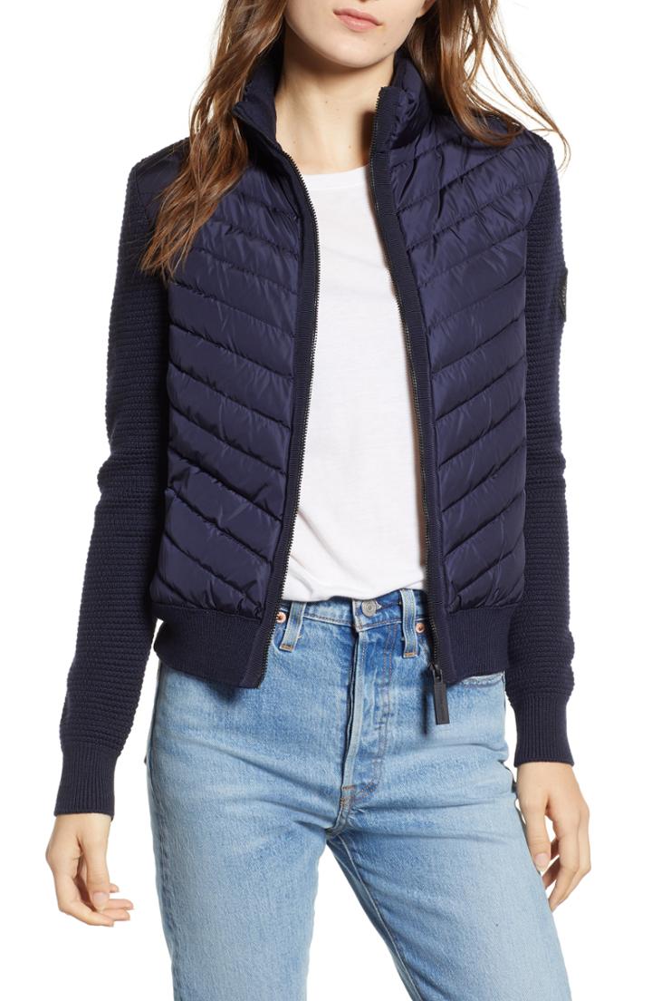 Women's Theory Asymmetrical Stripe Puffer Jacket - Black