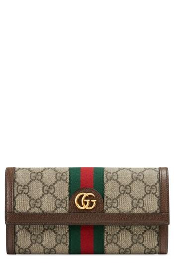 Women's Gucci Ophidia Gg Supreme Continental Wallet - Beige