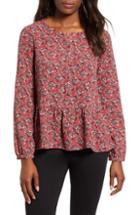 Women's Gibson Front Button Peplum Blouse, Size - Red