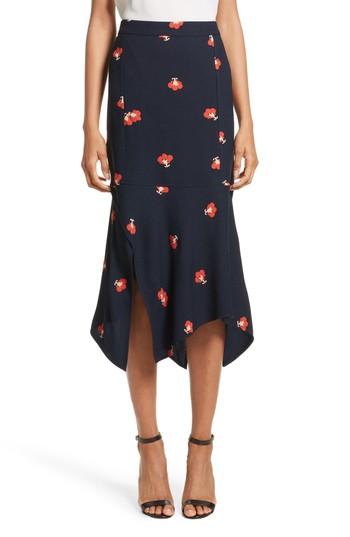 Women's Victoria Beckham Handkerchief Hem Flower Print Skirt Us / 6 Uk - Blue