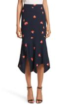 Women's Victoria Beckham Handkerchief Hem Flower Print Skirt Us / 6 Uk - Blue