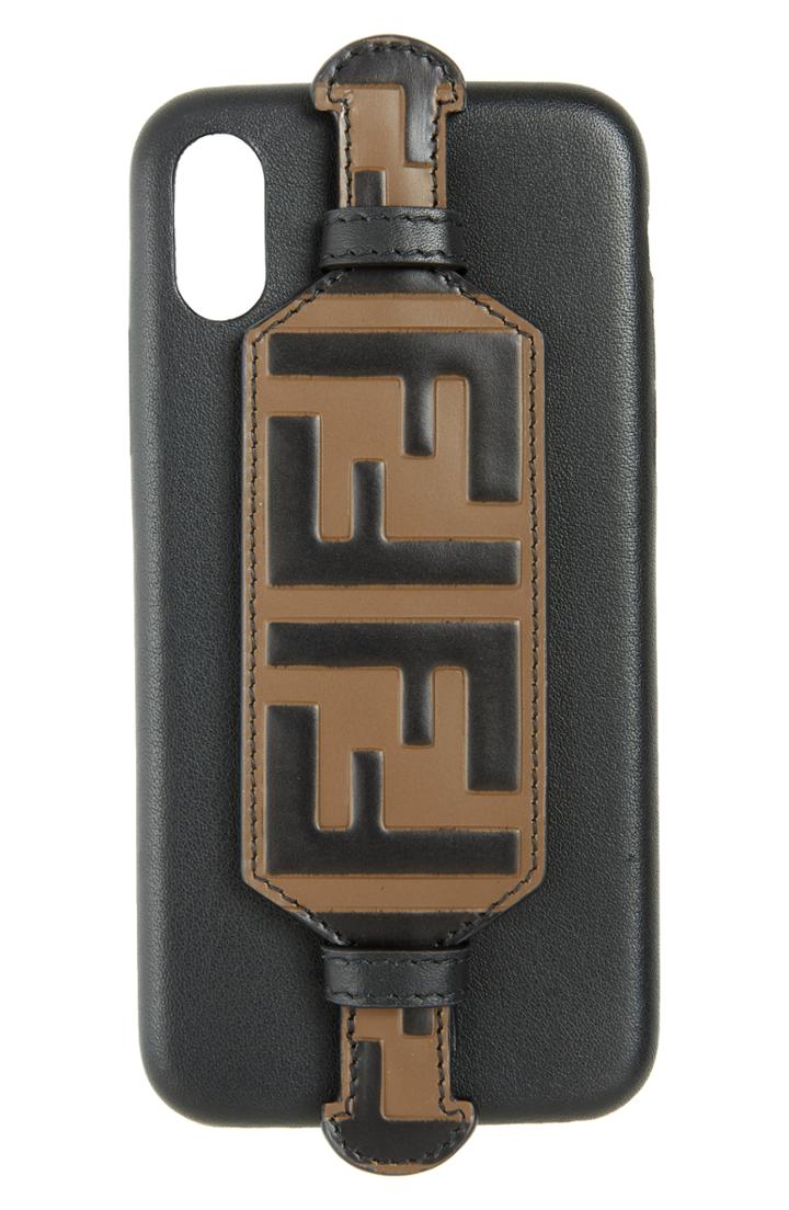 Fendi Logo Iphone X Leather Case - Black