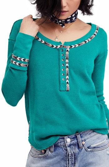 Women's Free People Rainbow Thermal Tee - Green