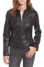 Women's Mauritius Leather Lambskin Leather Moto Jacket - Brown