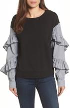 Women's Halogen Poplin Ruffle Sleeve Sweatshirt, Size - Black