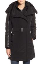 Women's Lamarque Asymmetrical Hooded Down Coat With Genuine Leather Trim