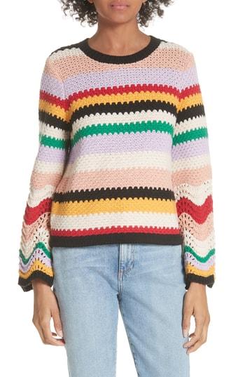 Women's Alice + Olivia Alivia Stripe Bell Sleeve Cotton Blend Sweater - Purple