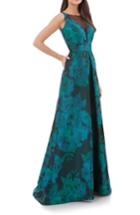 Women's Carmen Marc Valvo Embellished Illusion Neck Print Ballgown - Green