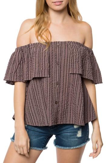 Women's O'neill Winona Off The Shoulder Ruffle Top - Grey
