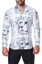 Men's Maceoo Fibonacci Lion Trim Fit Print Sport Shirt (l) - White