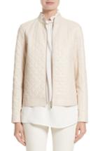 Women's Lafayette 148 New York Becks Quilted Lambskin Leather Moto Jacket, Size - Ivory