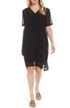 Women's Eileen Fisher Silk V-neck Shift Dress, Size - Black