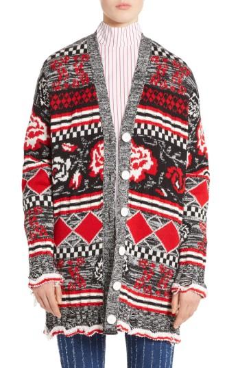 Women's Msgm Rose Jacquard Wool Blend Cardigan - Black