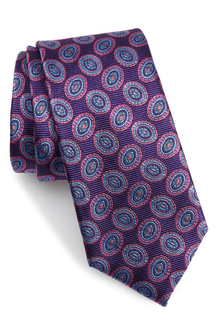 Men's Nordstrom Men's Shop Minton Medallion Silk Tie, Size - Purple