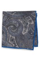 Men's Canali Paisley Wool Pocket Square, Size - Grey