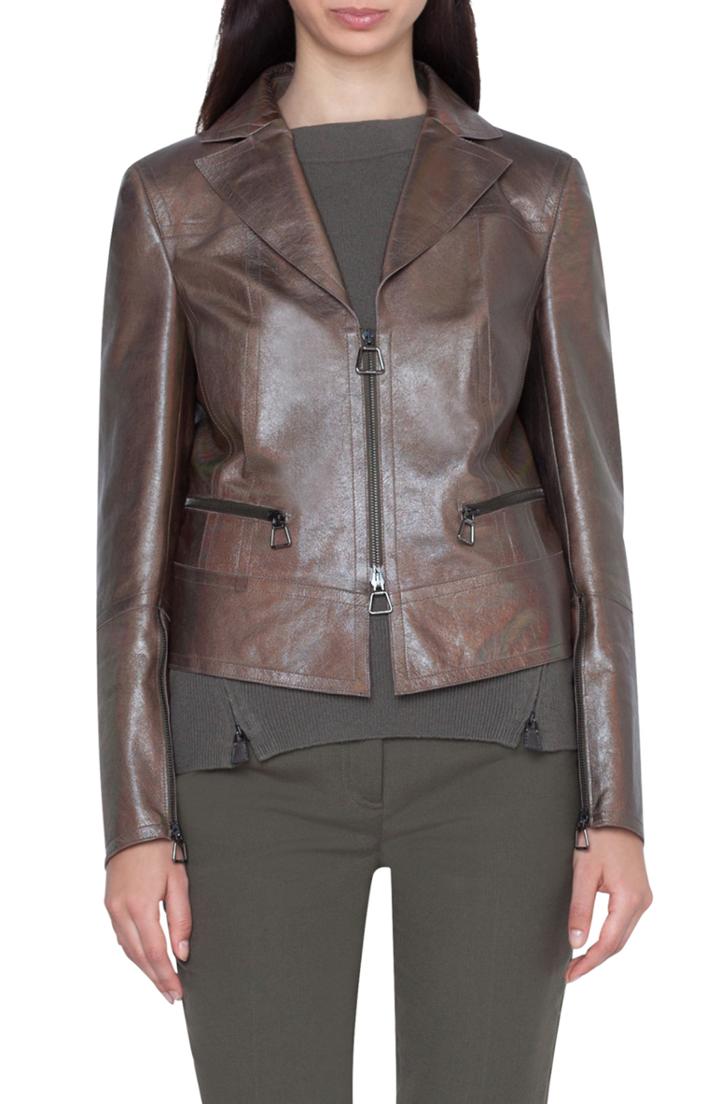 Women's Akris Metallic Leather Crop Jacket - Metallic