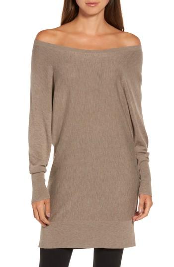 Women's Trouve Off The Shoulder Sweater Tunic, Size - Brown
