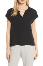 Women's Eileen Fisher Split Neck Silk Shirt, Size - Black