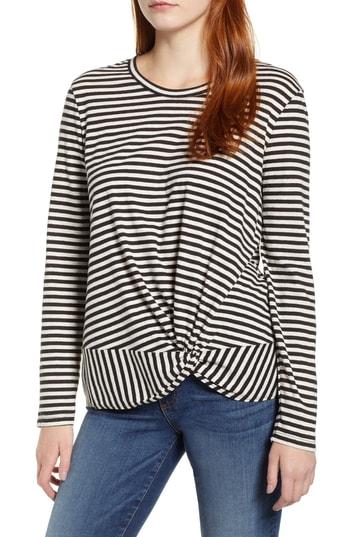 Petite Women's Caslon Long Sleeve Front Knot Tee P - Ivory