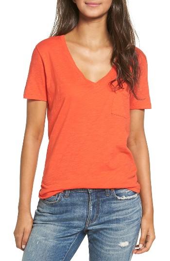 Women's Madewell 'whisper' Cotton V-neck Pocket Tee, Size - Red