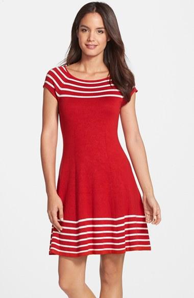 Women's Eliza J Stripe Knit Flared Dress