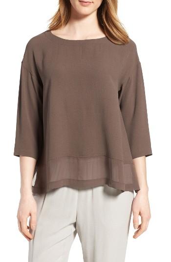 Women's Eileen Fisher Sheer Hem Silk Top - Brown