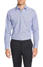 Men's Calibrate Trim Fit Stretch Non-iron Geometric Dress Shirt 32/33 - Blue