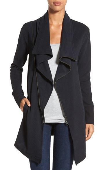 Women's Caslon Asymmetrical Drape Collar Terry Jacket