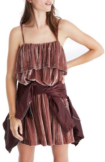 Women's Madewell Ruffle Crushed Velvet Camisole, Size - Pink