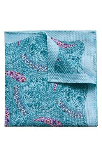 Men's Eton Paisley Cotton Pocket Square, Size - Blue