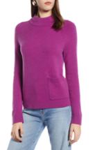 Petite Women's Halogen Mock Neck Pocket Sweater P - Purple