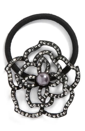 Tasha Flower Garden Crystal Ponytail Holder, Size - Black