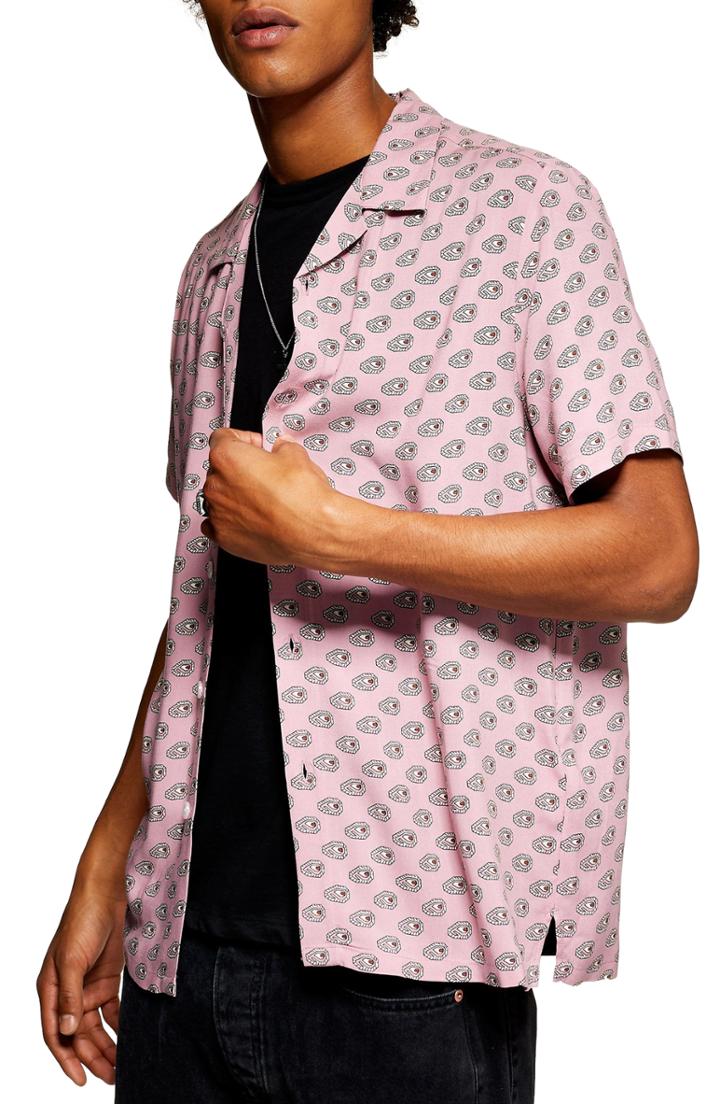 Men's Topman Geometric Print Shirt - Pink