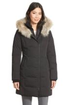 Women's Soia & Kyo 'salma' Genuine Coyote Fur Trim Down Parka With Inset Bib - Black