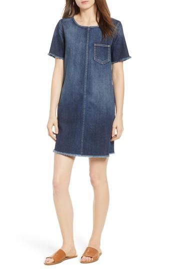 Women's Current/elliott The Frayed Edge Denim Shift Dress - Blue