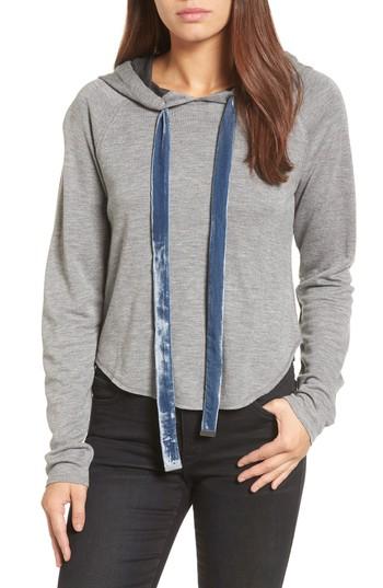 Women's Kenneth Cole New York Velvet Tie Crop Hoodie - Grey