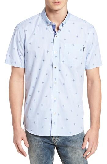 Men's 7 Diamonds Summer Sky Stripe Dobby Diamond Sport Shirt, Size - Blue