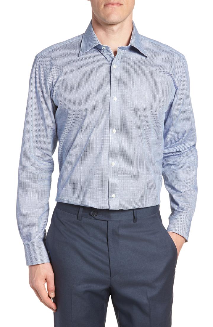 Men's Ted Baker London Trafalf Trim Fit Print Dress Shirt - 34/35 - Blue
