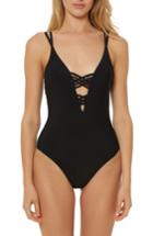 Women's Red Carter Strappy Plunge One-piece Swimsuit - Black