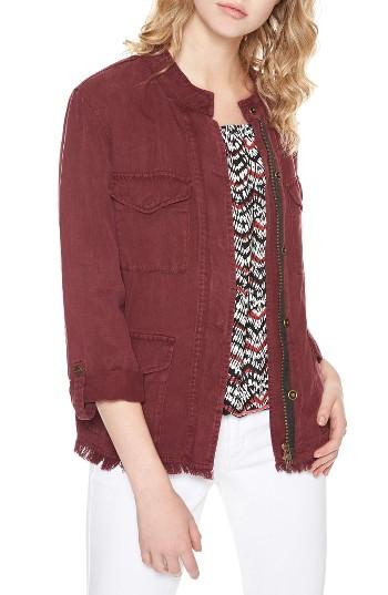 Petite Women's Sanctuary Roy Frayed Surplus Jacket, Size P - Burgundy
