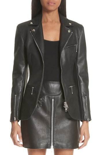 Women's Alexander Wang Zip Front Leather Blazer - Black