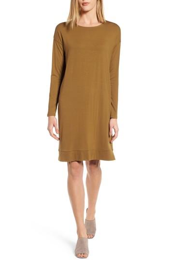 Women's Eileen Fisher Long Sleeve Jersey Shift Dress - Metallic