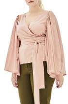 Women's Elvi The Luster Pleat Sleeve Wrap Top Us / 8 Uk - Pink