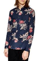 Men's Topman Stretch Skinny Fit Floral Print Shirt - Blue