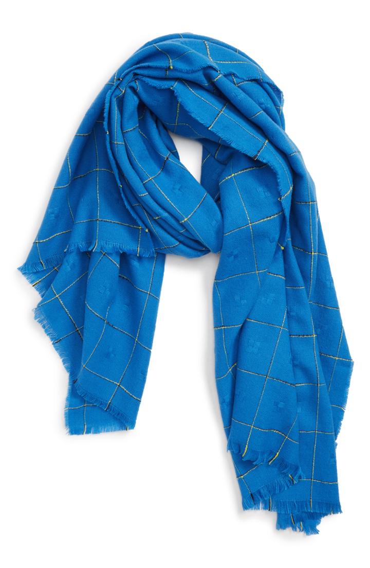 Women's Leith Grid Check Oblong Scarf, Size - Blue