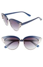 Women's Glance Eyewear 58mm Embellished Cat Eye Sunglasses - Blue/ Gold