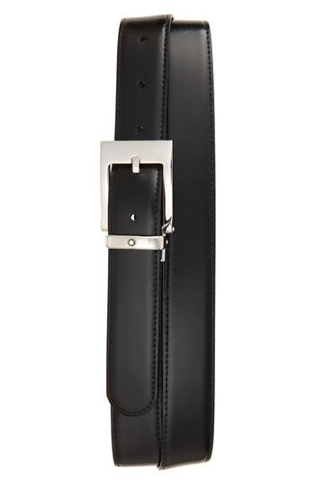 Men's Montblanc Square Buckle Reversible Leather Belt, Size - Black/ Brown