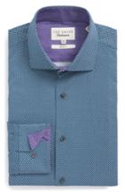 Men's Ted Baker London Locket Slim Fit Geometric Dress Shirt - 34/35 - Blue