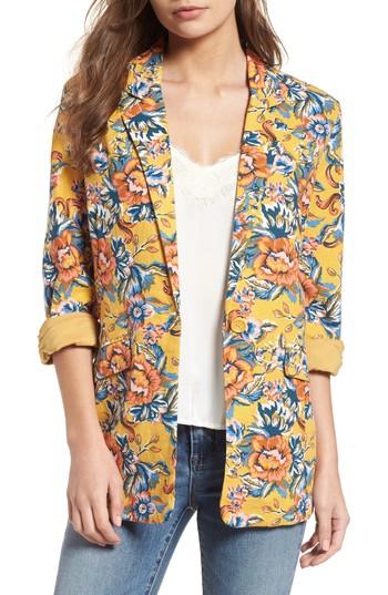 Women's Bp. Cinch Sleeve Linen Blend Blazer, Size - Yellow